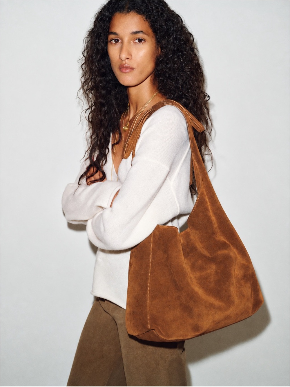 New w/ Tags Reformation Viittoria Medium Brown Caramel Suede Tote